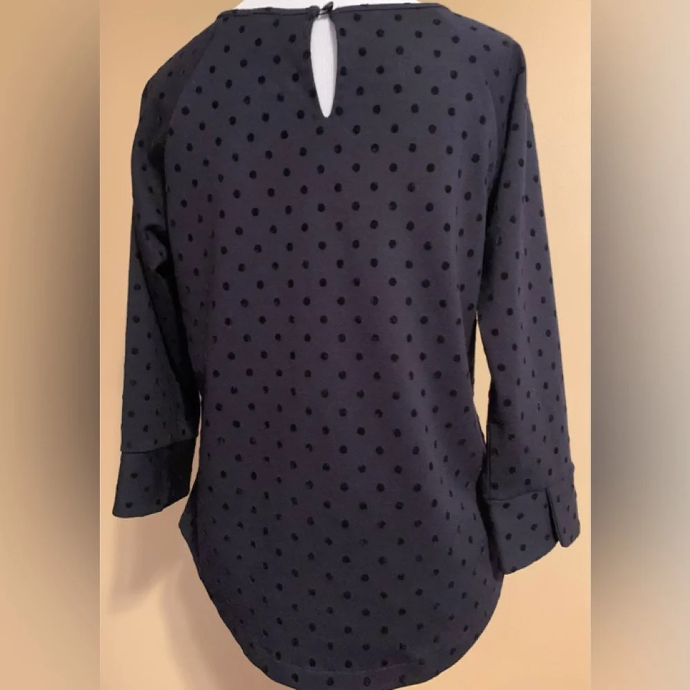J.CREW women’s black three-quarter sleeve velvet polkadot blouse size XS LNWOT